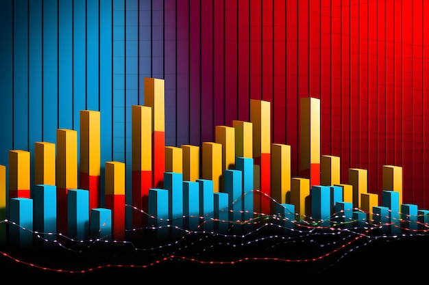 Graphs showcasing election results with party colors and rising bars