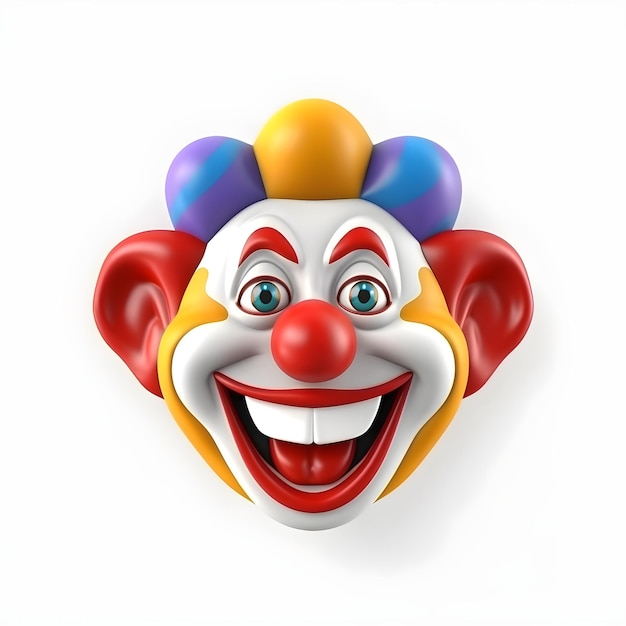 Grappig 3d clowngezicht dat op wit wordt geïsoleerd