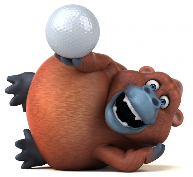 Grappig 3d gorilla karakter met een golfbal