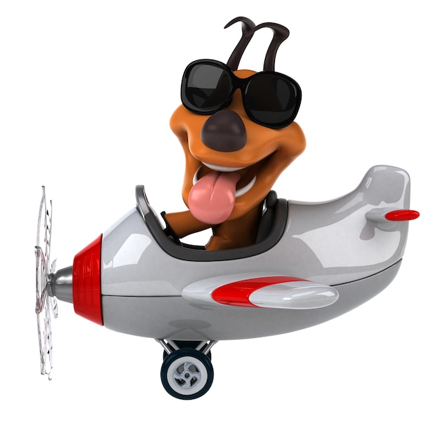 Foto grappig 3d hondkarakter dat een vliegtuig vliegt