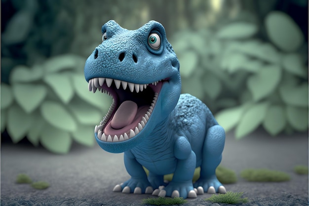 Grappig blauw dinosaurusbeeldverhaal - 3D geef terug - generatieve AI