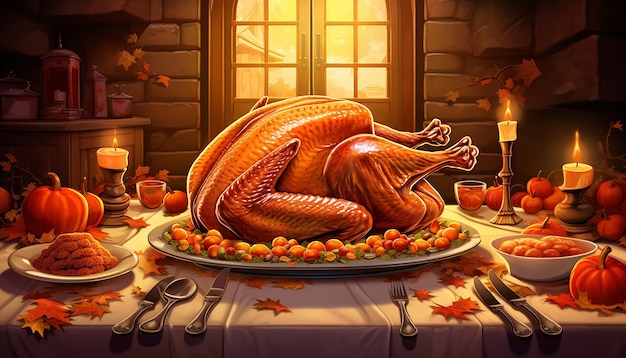 grappig cartoon kalkoen Thanksgiving diner