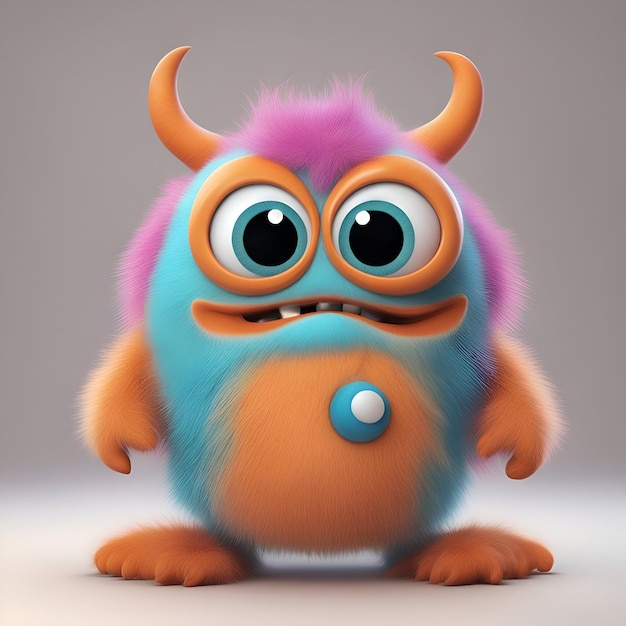 Grappig cartoon monster met grote ogen en hoorns 3D rendering