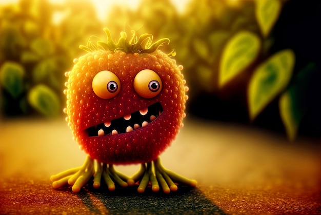 Foto grappig exotisch fruitmonster leuk sappig personage met uitdrukking van frisheid en plezier gegenereerd door ai