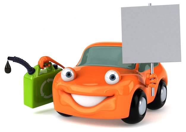 Grappig geïllustreerde auto met benzinetank en een bordje