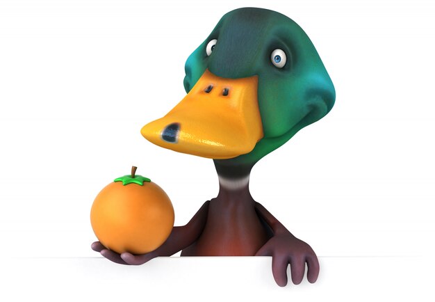 grappig geïllustreerde eend met een sinaasappel