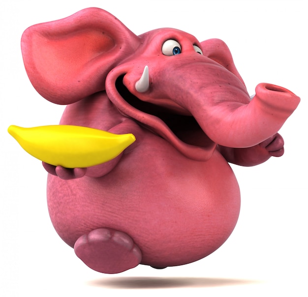 grappig geïllustreerde roze olifant met een banaan