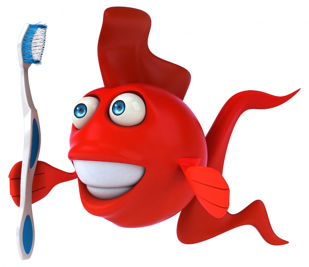 grappig geïllustreerde vis met een tandenborstel