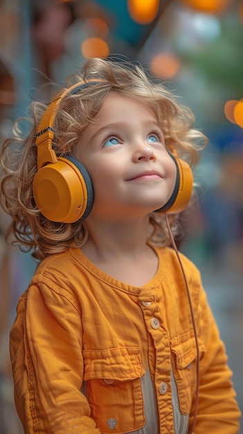 grappig kind dat koptelefoon draagt om naar muziek te luisteren