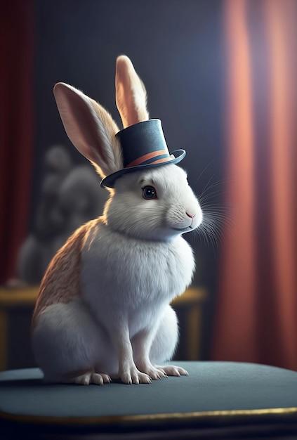 Grappig konijn met zwarte hoed