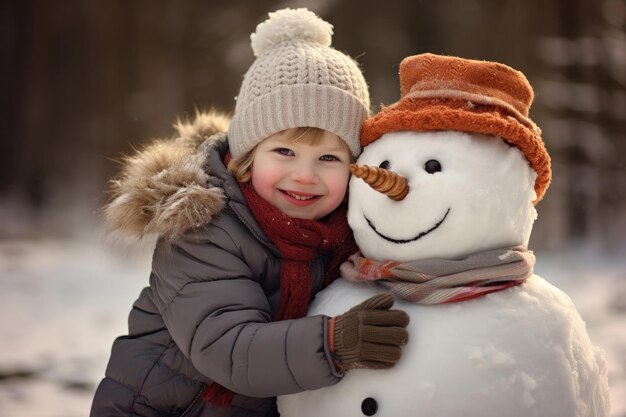 Foto grappig meisje met sneeuwpop