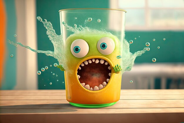 Grappig monster sap Leuk glas sap personage met spetterende verse drank gegenereerd door AI