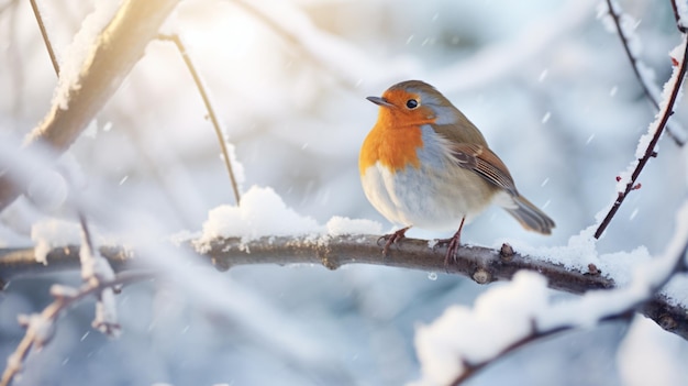 Grappig vogeltje Robin zittend in de takken