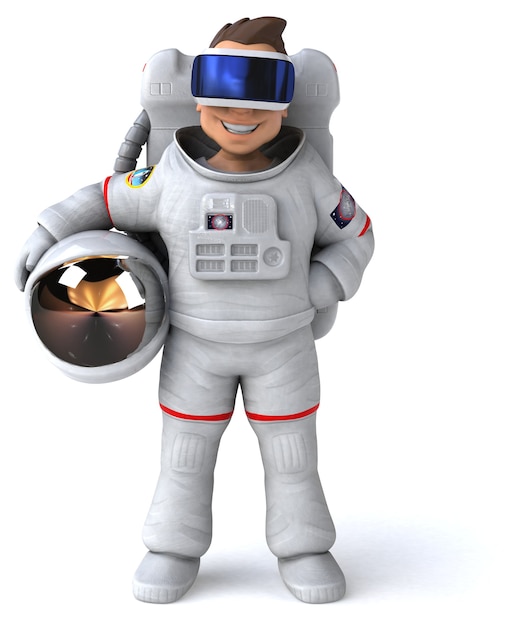 Grappige 3d-afbeelding van een astronaut met een vr-helm