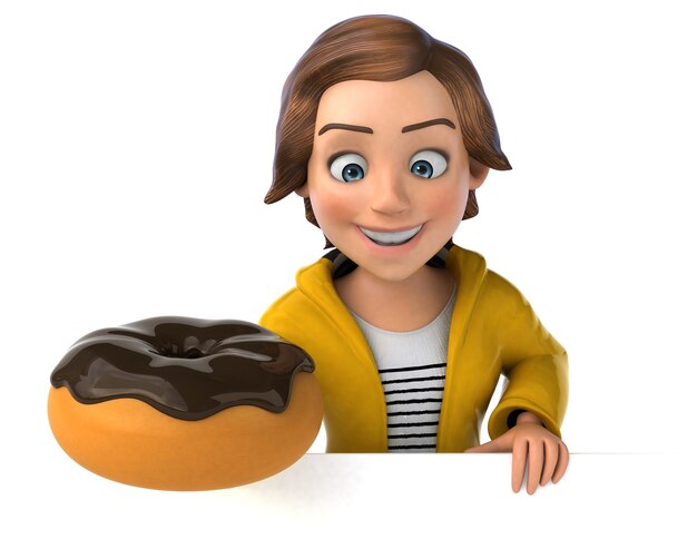 Grappige 3d-afbeelding van een cartoon tienermeisje met donut