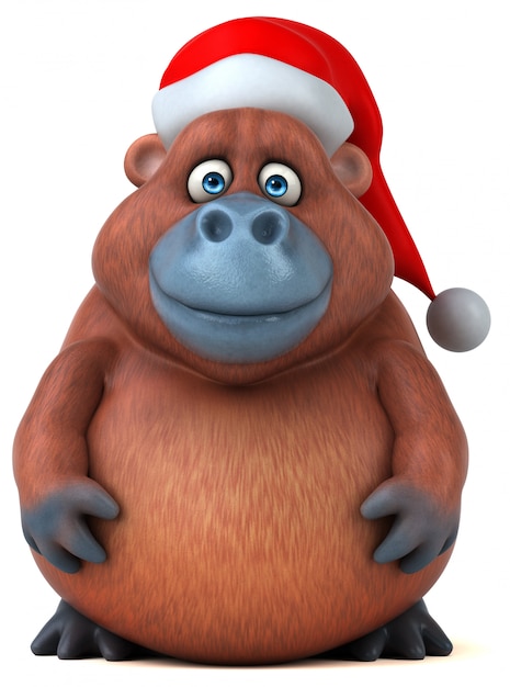 Grappige 3d gorilla karakter dragen van een kerstmuts