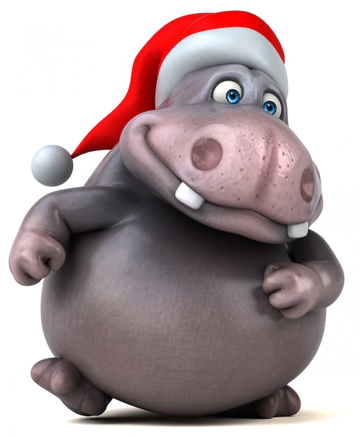 grappige 3D-hippo karakter in kerst hoed