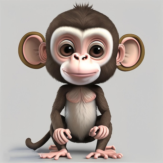 Foto grappige aap met grote ogen op witte 3d illustratie als achtergrond