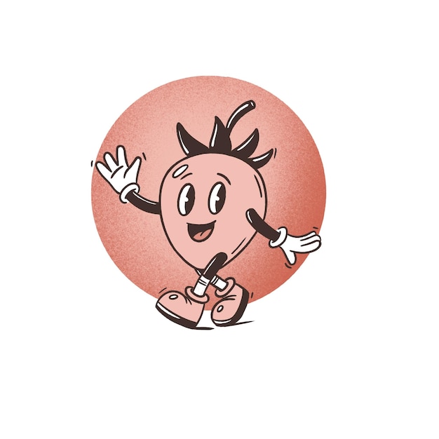 Grappige aardbeien retro personage illustratie