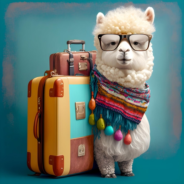 Grappige alpaca die naar vakantieillustratie gaat