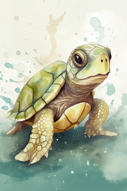 Grappige aquarel schildpad schilderen Generatieve AI