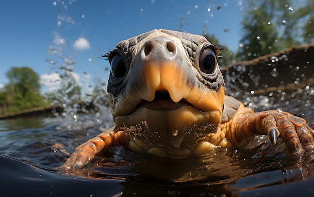 Grappige babyschildpad selfie fotografie close-up