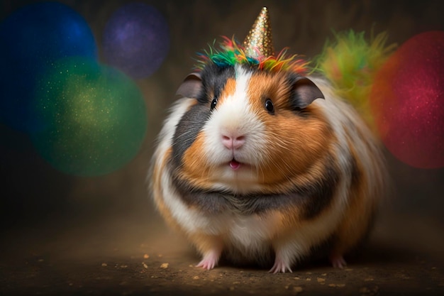 Grappige cavia viert carnaval in kostuum