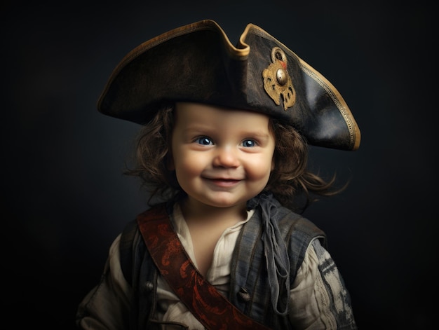 grappige glimlachende baby als piraat