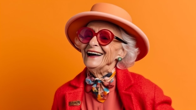 Grappige grootmoederportretten Senior oude vrouw die zich elegant kleedt voor een speciale gebeurtenis oma mode m