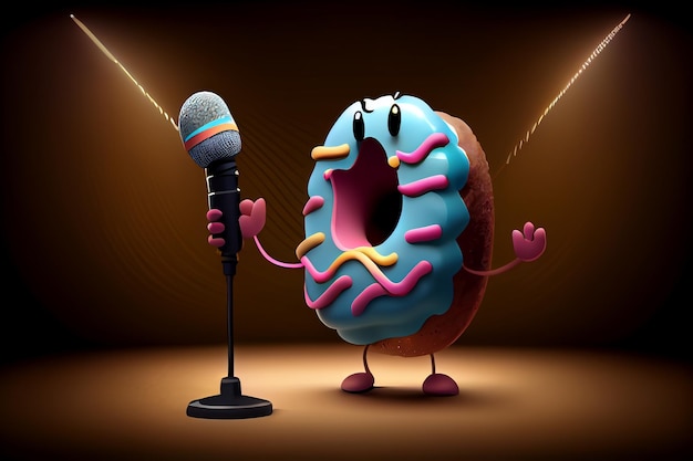 Grappige heldere donut zingt en speelt de gitaar gegenereerd door AI