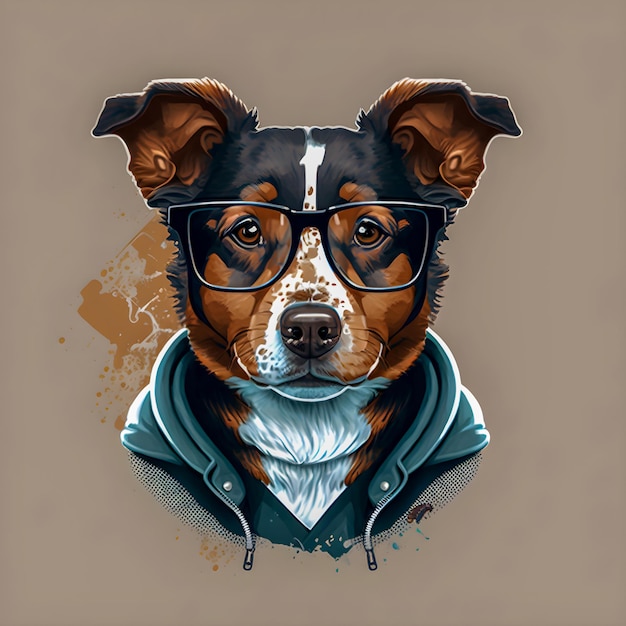 Grappige Hipster Leuke Hond Kunst Illustratie Antropomorfe Honden