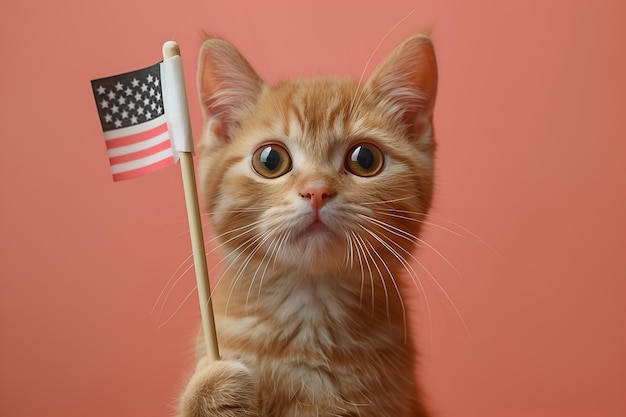 Foto grappige kat met grote amerika vs vlag viert 4 juli onafhankelijkheidsdag