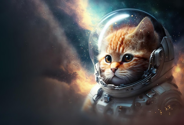 Grappige kattenastronaut in de ruimte Generatieve AI