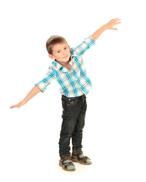 Grappige kleine jongen geïsoleerd op wit