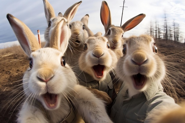 Grappige konijnen selfie generatieve Ai