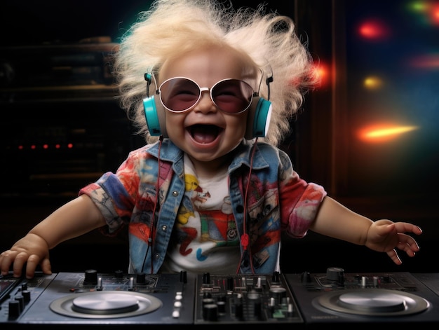 grappige lachende baby als dj