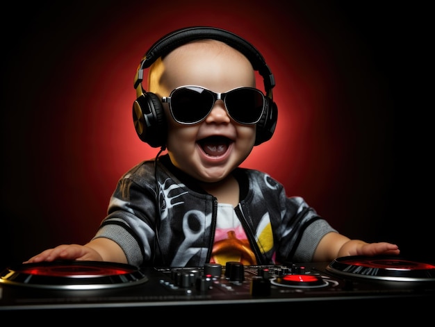 grappige lachende baby als dj