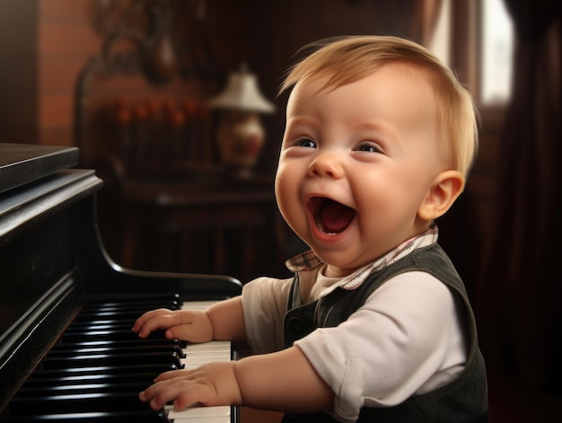 grappige lachende baby als pianist