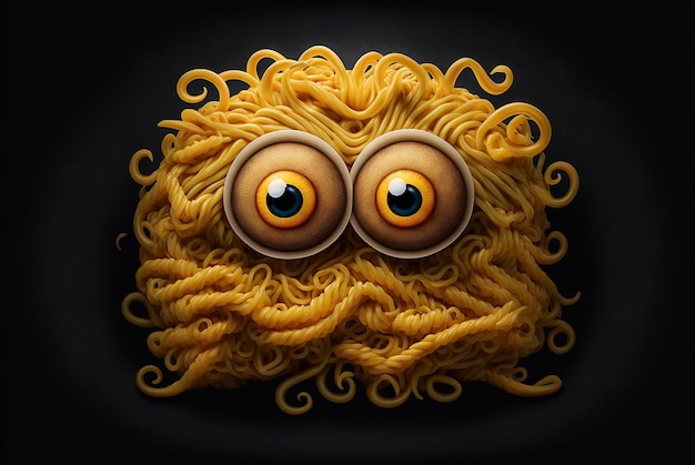 Grappige monster spaghetti Leuke pasta noedels of ramen personage met gekke grappige gezicht gegenereerd door AI