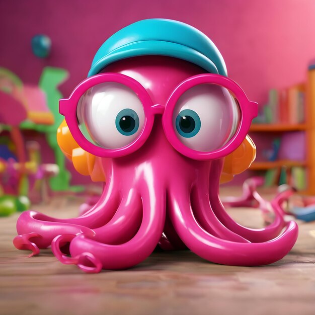 grappige mooie roze octopus met een bril