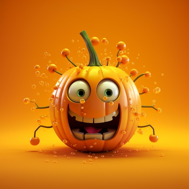 Grappige pompoen 3D illustratie Halloween illustratie Generatieve AI