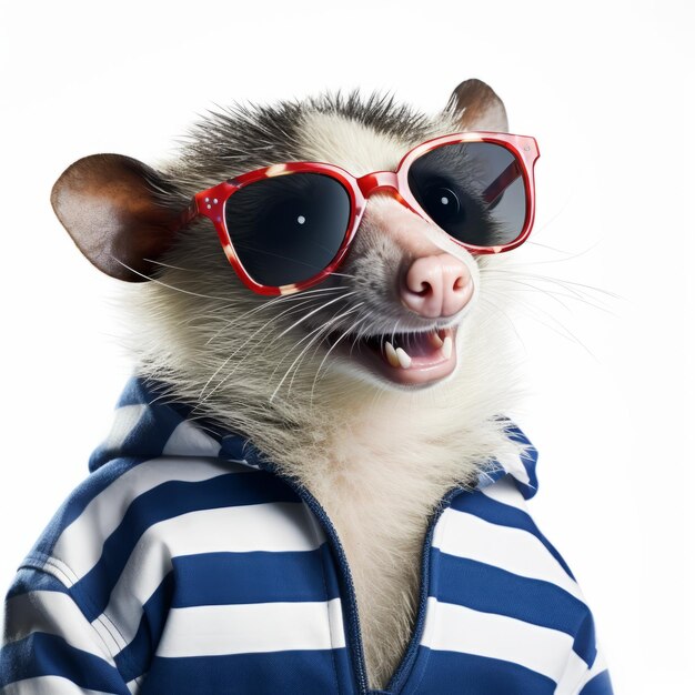 Foto grappige possum in gestreepte shirt speelse modefotografie