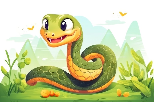 Foto grappige slang in de wilde natuur getrokken cartoon dierlijke illustratie generatieve ai