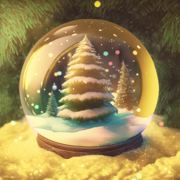 Grappige ultra zachte glazen bal in de sneeuw geïsoleerd op roze achtergrond Pastelkleuren Kleurrijke poster en banner Cartoon minimal air stijl 3D illustratie