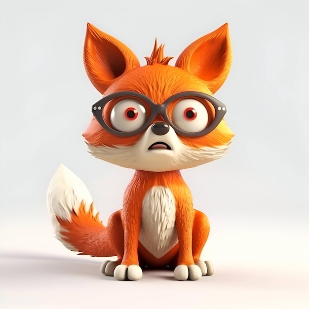 Grappige vos met bril en droevige uitdrukking 3d illustratie