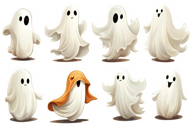 Grappige witte Halloween geesten clip art geïsoleerd op witte achtergrond