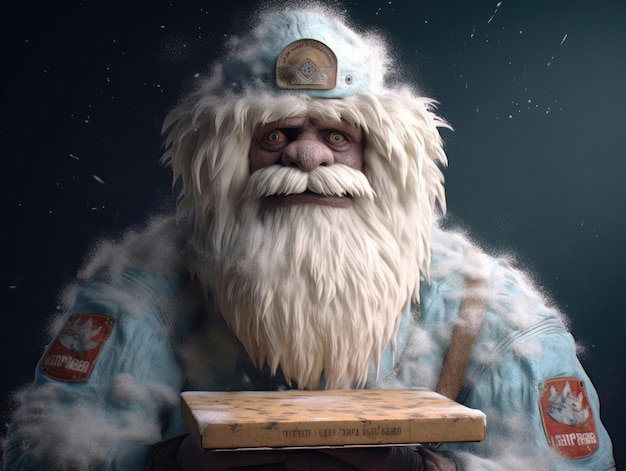 Grappige yeti pizzabezorger in Pixar-stijl