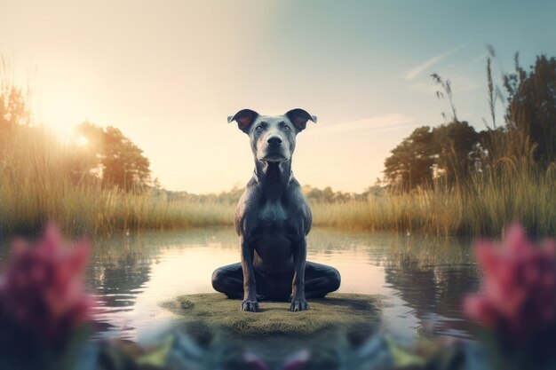 Foto grappige yogahond genereer ai