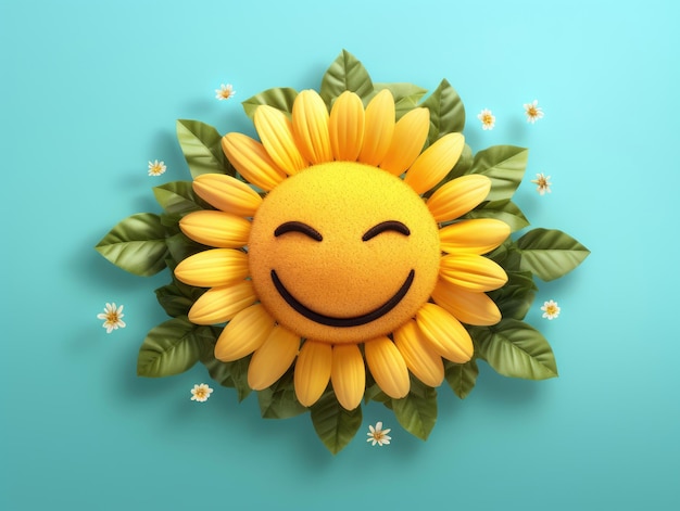 Foto grappige zonnebloem emoticon voor geestelijke gezondheidsdag