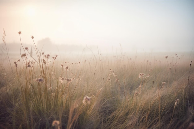 Gras ijskoud mist ochtend Tak koel Genereer Ai